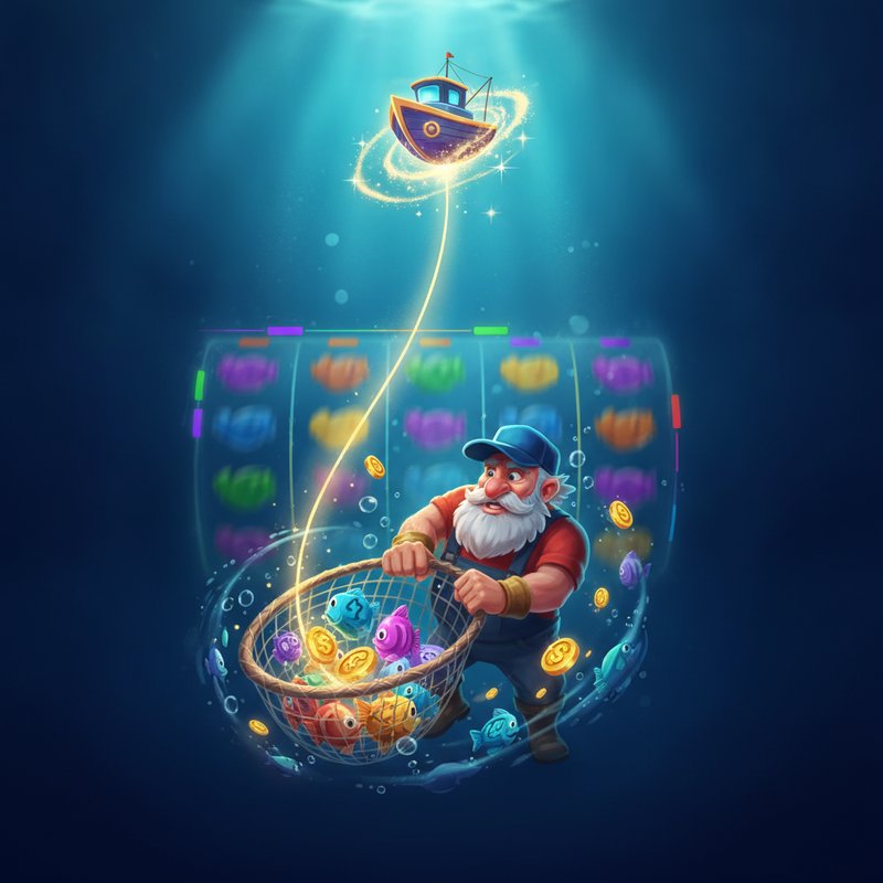 Fishin Frenzy free spins bonus round with fisherman wild catching fish prize values on screen